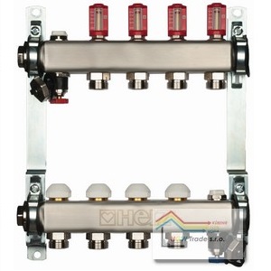 HERZ rozdeľ.nerez G1" 10-okruh.s prietokomermi a term.ventil.M28x1,5