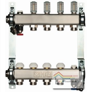 HERZ rozdeľ.nerez G1" 8-okruh.s prietokomermi do 6l/min a term.ventil.M28x1,5