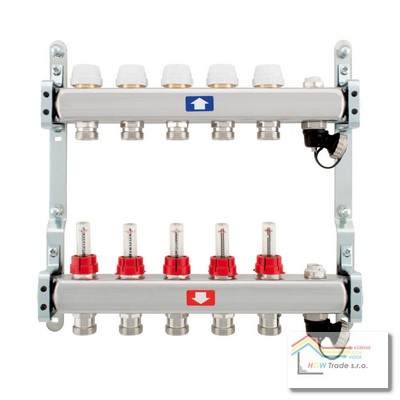 Nerezový 8 okr.rozd.s prietokomer. pre podl.vykur. s vyp. a odvzduš.ventilom