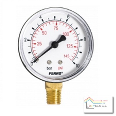 Manometer 63mm 1/4" 0-10 bar spodný (radiál)