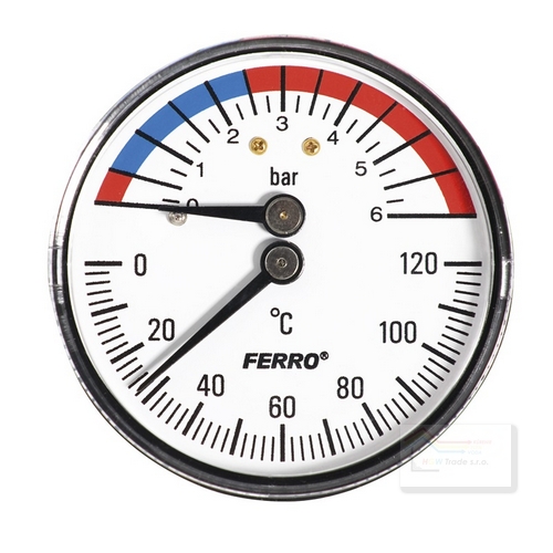 Termomanometer D63 120°-6 Bar,1/2"zadný